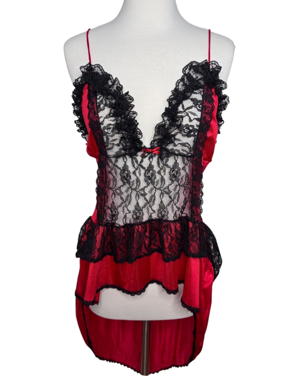 Vintage Stroke of Midnight Black Sheer Lace Red Goth Lingerie Size Large